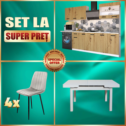 Набор мебели для кухни Yasen Samanta 2.0m Artisan Oak/White + T1920 White + С 2301 HLR-7 Light Coffee 4pcs