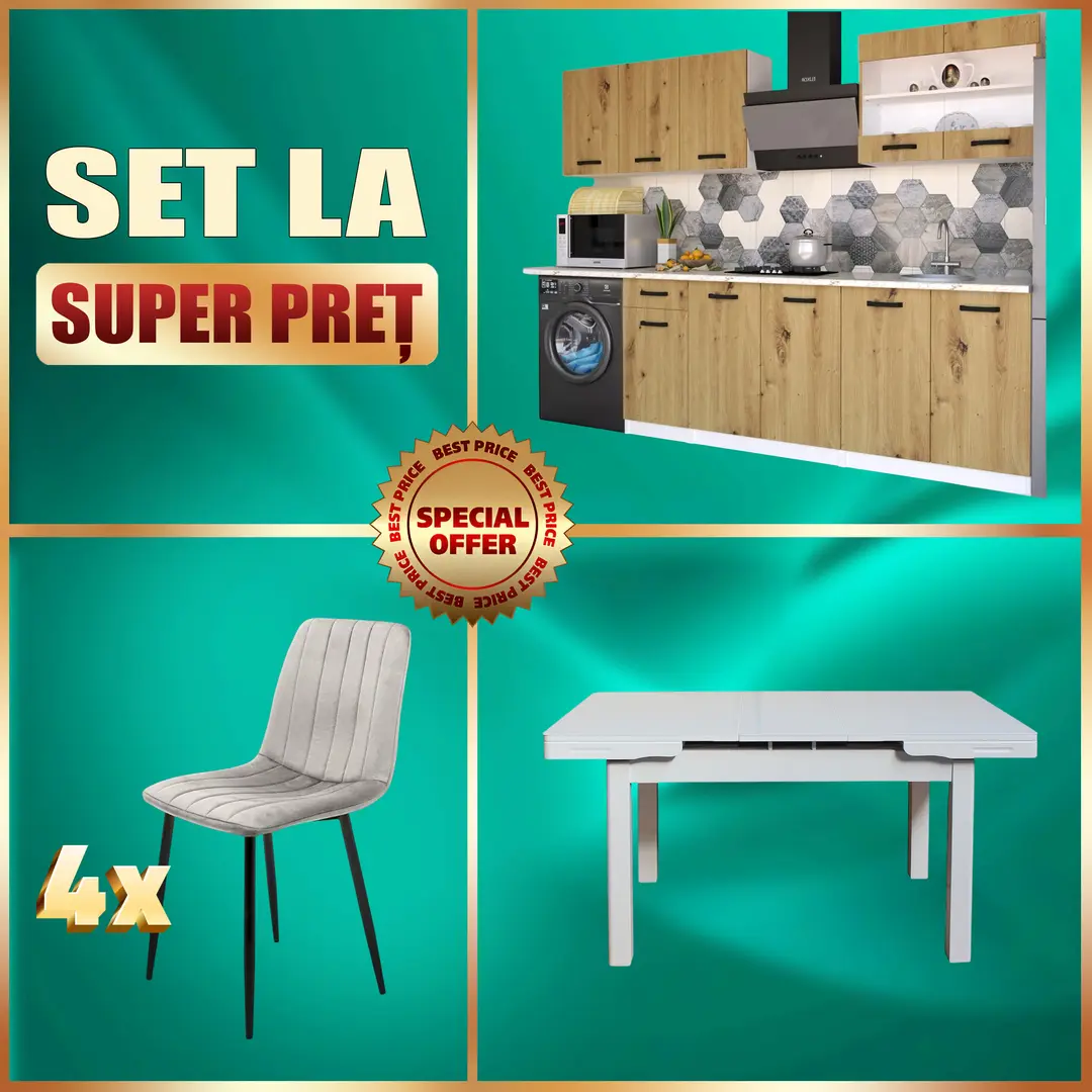 Set mobila pentru bucatarie Yasen Samanta 2.0m Artisan Oak/White + T1920 White + С 2301 HLR-7 Light Coffee 4pcs