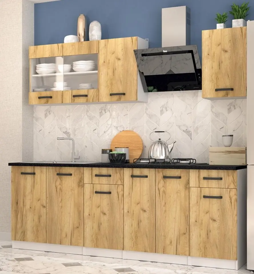 Set mobila pentru bucatarie Yasen Samanta 2.2m White/Artisan Oak + T1920 White + С 2301 HLR-7 Light Coffee 4pcs