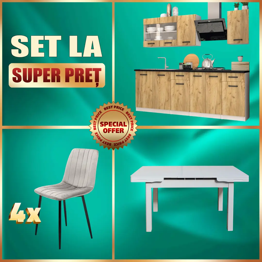 Set mobila pentru bucatarie Yasen Samanta 2.2m White/Artisan Oak + T1920 White + С 2301 HLR-7 Light Coffee 4pcs