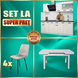 Набор мебели для кухни Yasen Samanta 2.2m White/White Craft Oak + T1920 White + С 2301 HLR-7 Light Coffee 4pcs