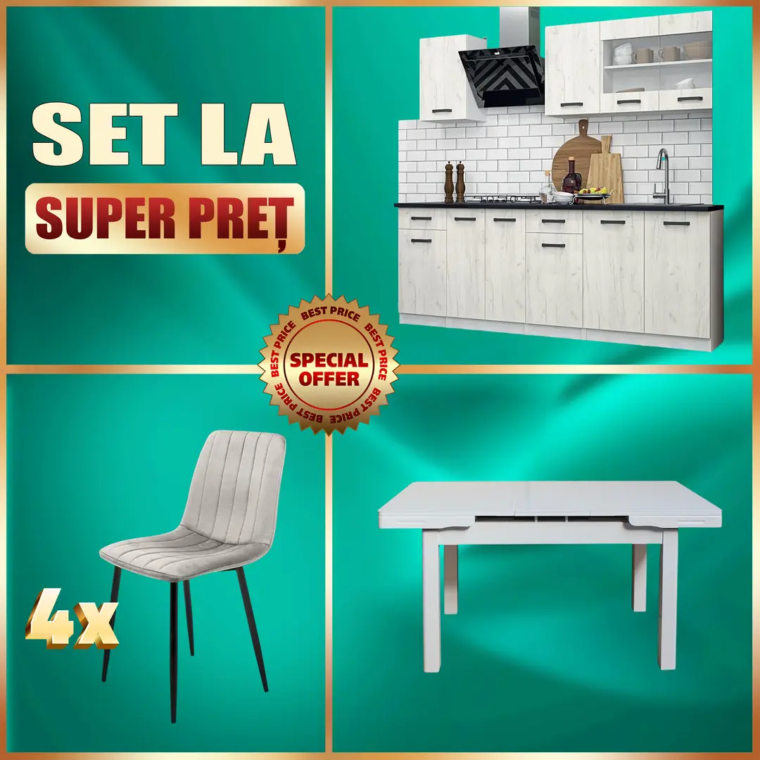 Set mobila pentru bucatarie Yasen Samanta 2.2m White/White Craft Oak + T1920 White + С 2301 HLR-7 Light Coffee 4pcs