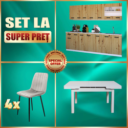 Набор мебели для кухни Yasen Samanta 2.6m White/Artizan Oak + T1920 White + С 2301 HLR-7 Light Coffee 4pcs