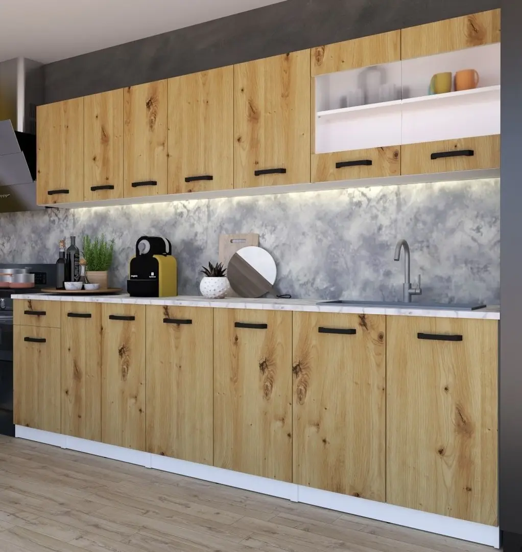 Set mobila pentru bucatarie Yasen Samanta 2.6m White/Artizan Oak + T1920 White + С 2301 HLR-7 Light Coffee 4pcs