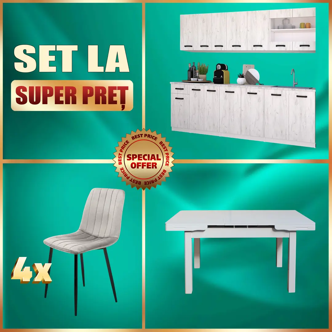 Set mobila pentru bucatarie Yasen Samanta 2.6m White/White Craft Oak + T1920 White + С 2301 HLR-7 Light Coffee 4pcs