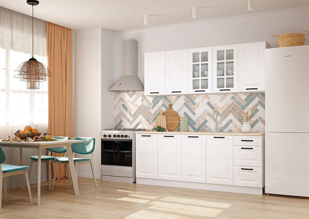 Set mobila pentru bucatarie Yasen Samanta 2.2m White/White Craft Oak + T1920 White + С 2301 HLR-7 Light Coffee 4pcs