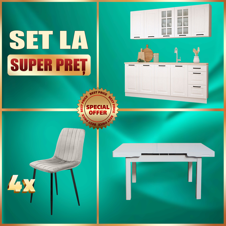 Set mobila pentru bucatarie Yasen Samanta 2.2m White/White Craft Oak + T1920 White + С 2301 HLR-7 Light Coffee 4pcs