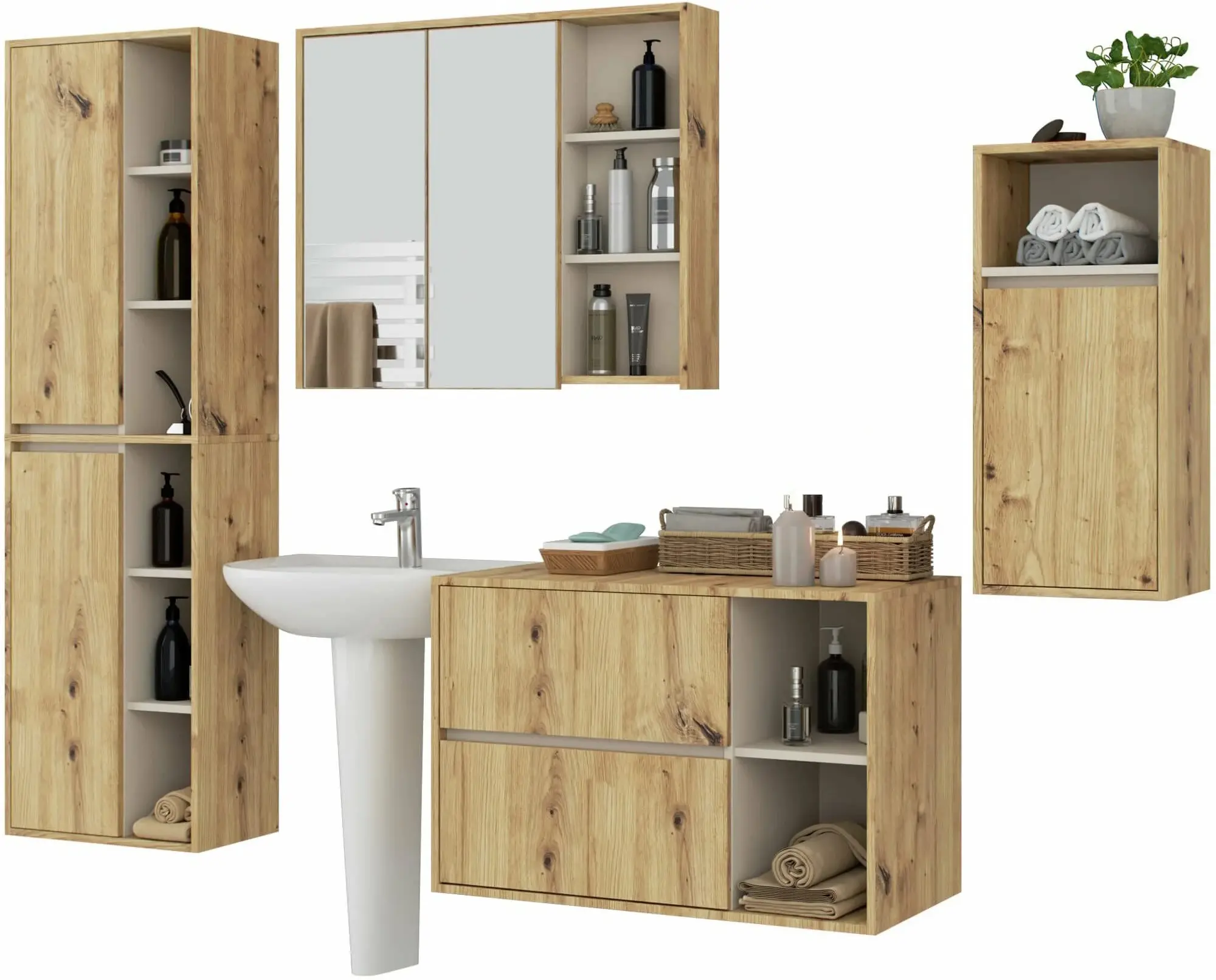 Set de mobila pentru baie Akord Vami (Artisan Oak/Cashmere)
