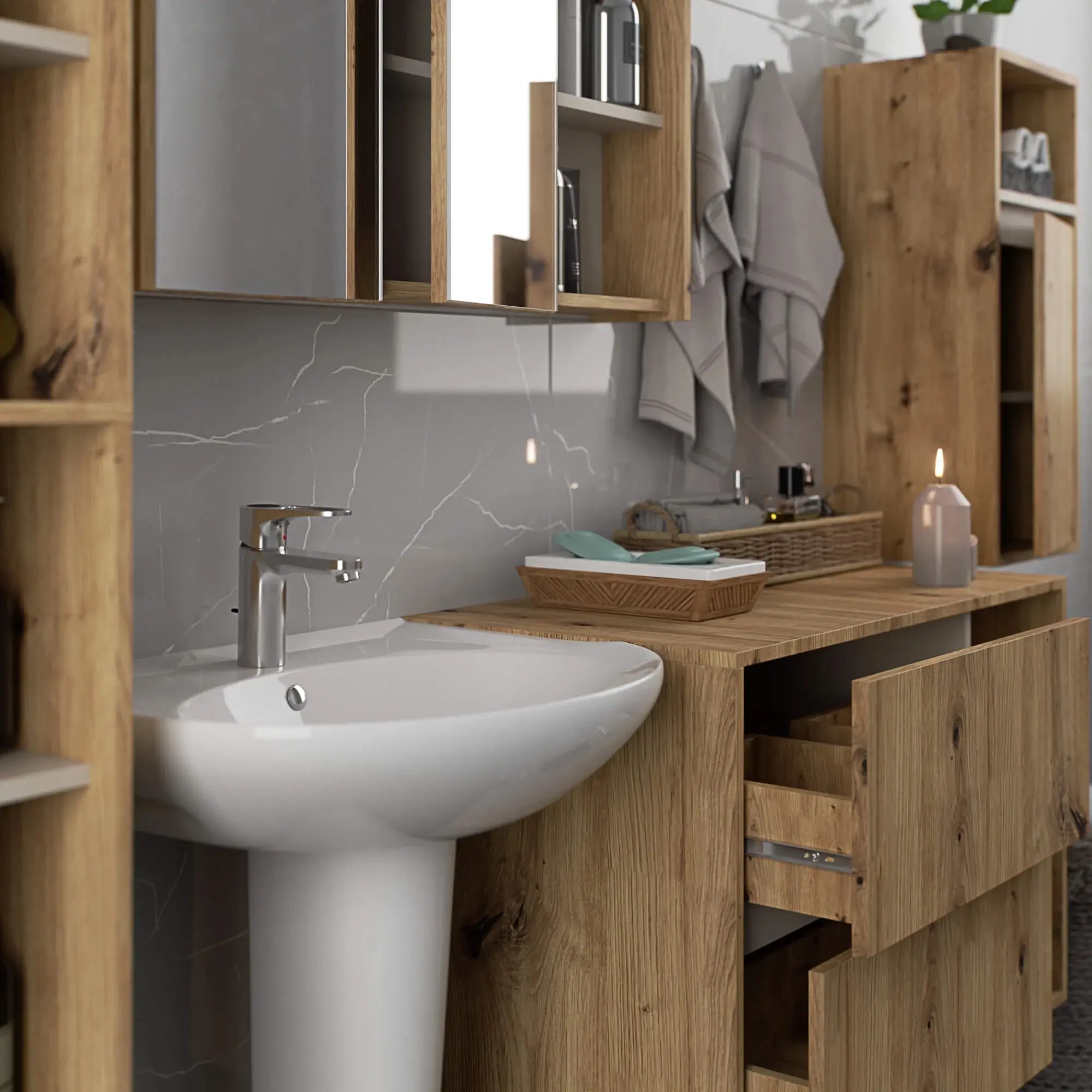 Set de mobila pentru baie Akord Vami (Artisan Oak/Cashmere)