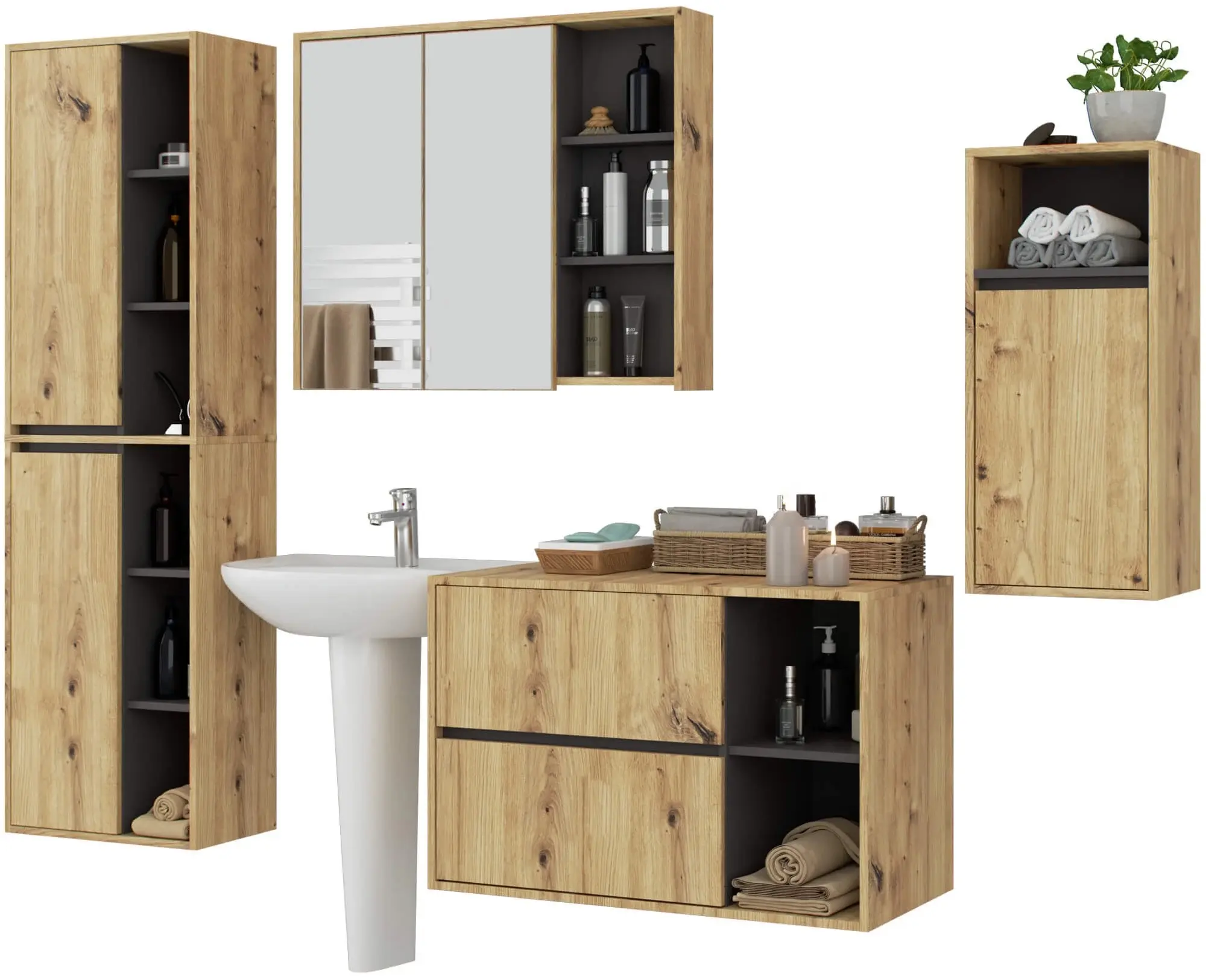 Set de mobila pentru baie Akord Vami (Artisan Oak/Graphite Grey)