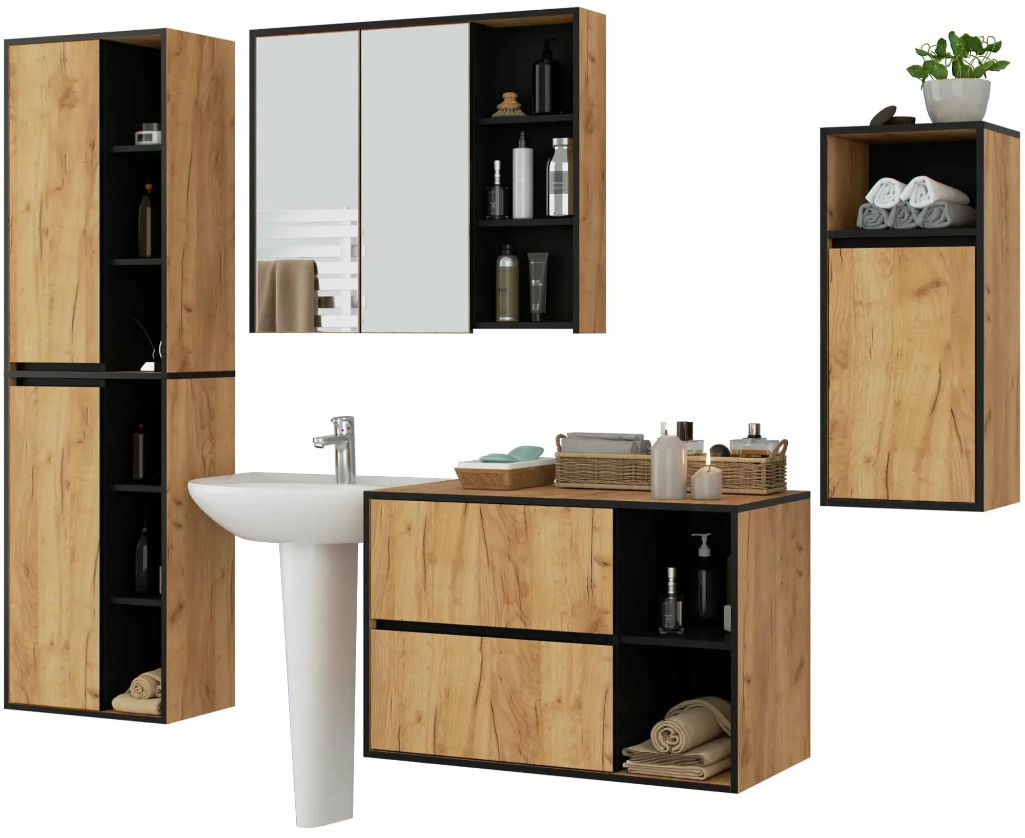Set de mobila pentru baie Akord Vami (Craft Oak/Black)