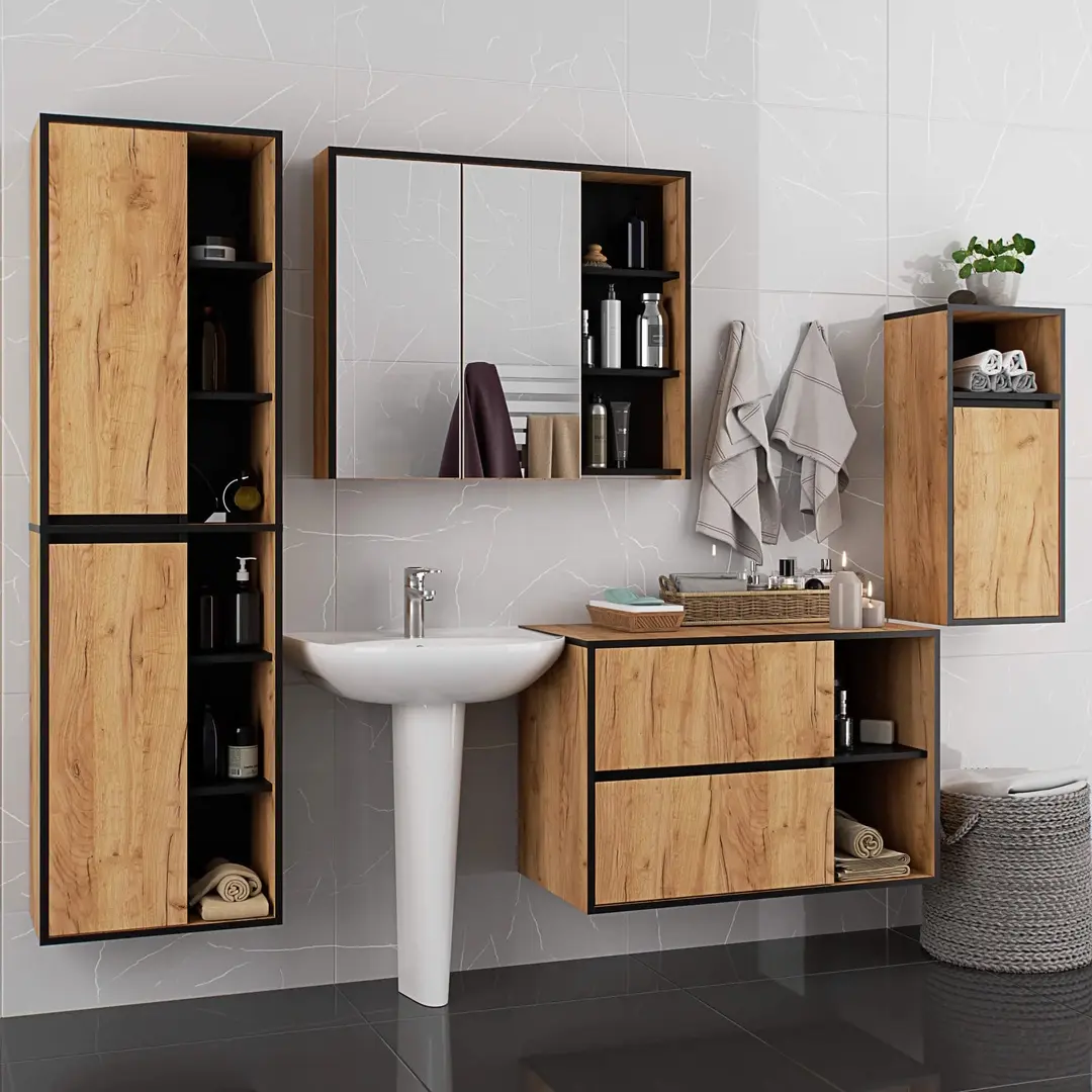 Set de mobila pentru baie Akord Vami (Craft Oak/Black)