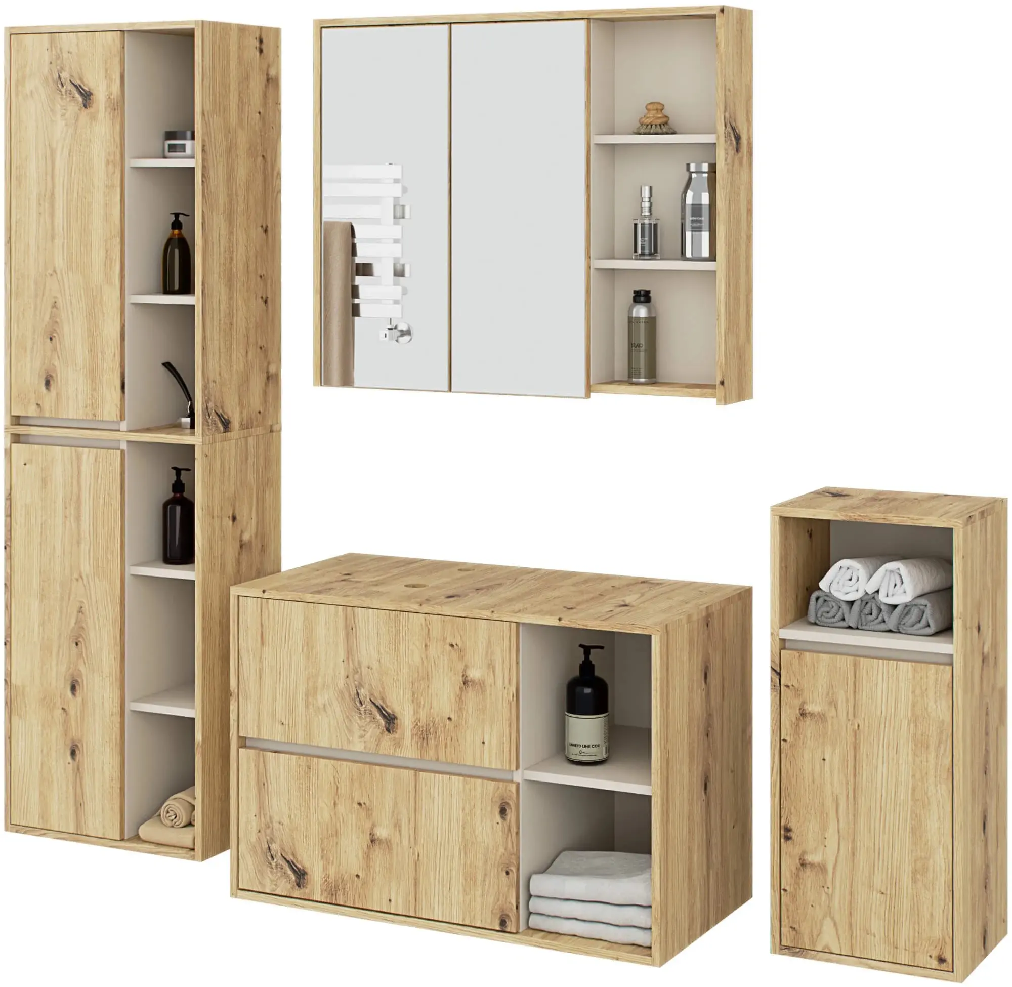 Комплект мебели для ванной Akord Vami с отверстиями (Artisan Oak/Cashmere)