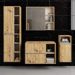 Set de mobila pentru baie Akord Vami cu orificii (Artisan Oak/Cashmere)