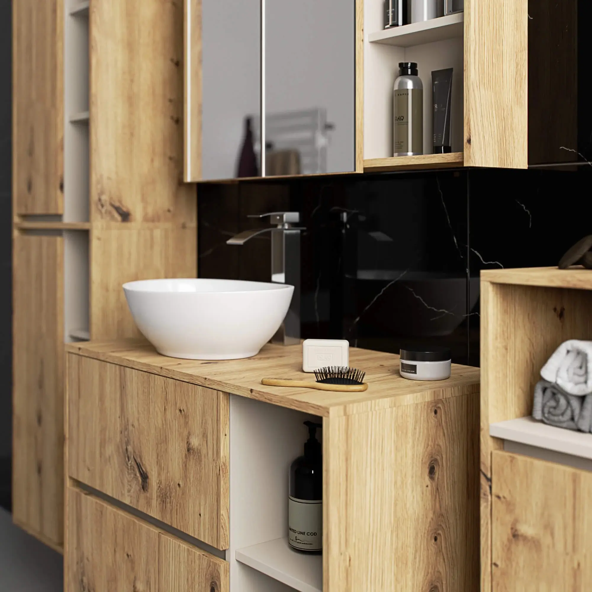 Комплект мебели для ванной Akord Vami с отверстиями (Artisan Oak/Cashmere)