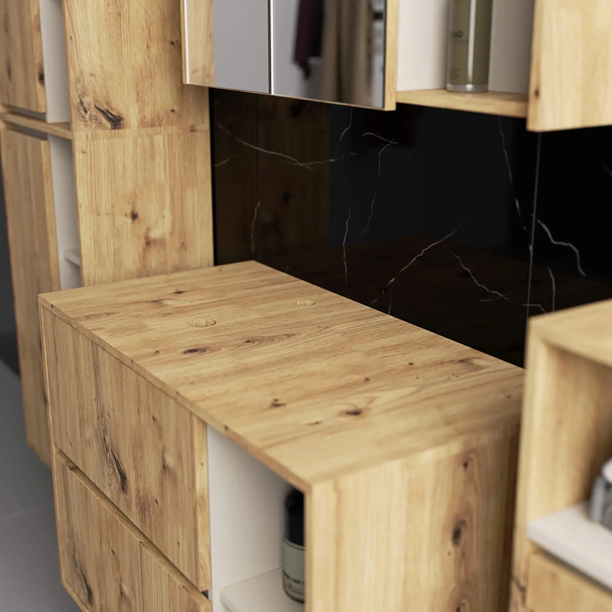 Комплект мебели для ванной Akord Vami с отверстиями (Artisan Oak/Cashmere)