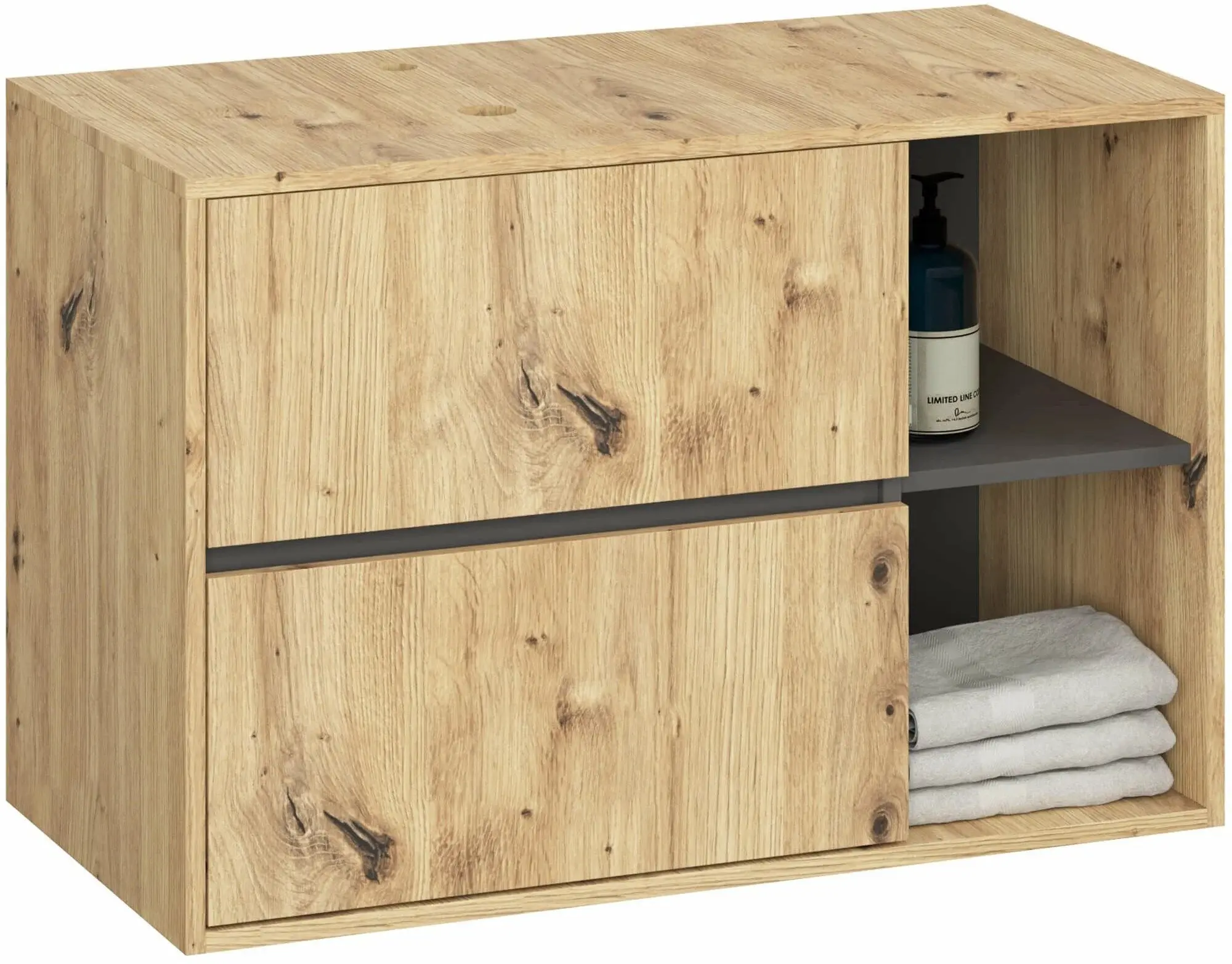 Set de mobila pentru baie Akord Vami cu orificii (Artisan Oak/Graphite Grey)