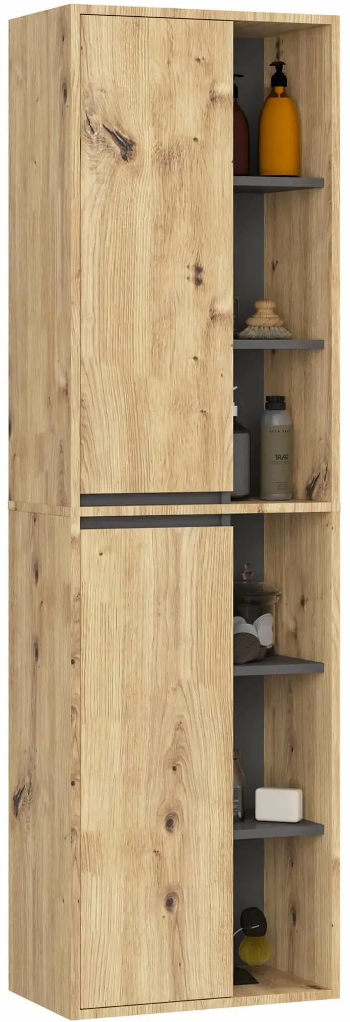 Set de mobila pentru baie Akord Vami cu orificii (Artisan Oak/Graphite Grey)