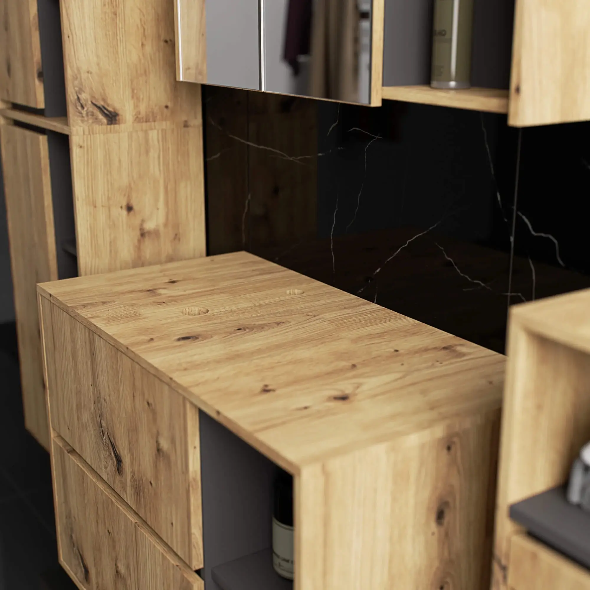 Set de mobila pentru baie Akord Vami cu orificii (Artisan Oak/Graphite Grey)