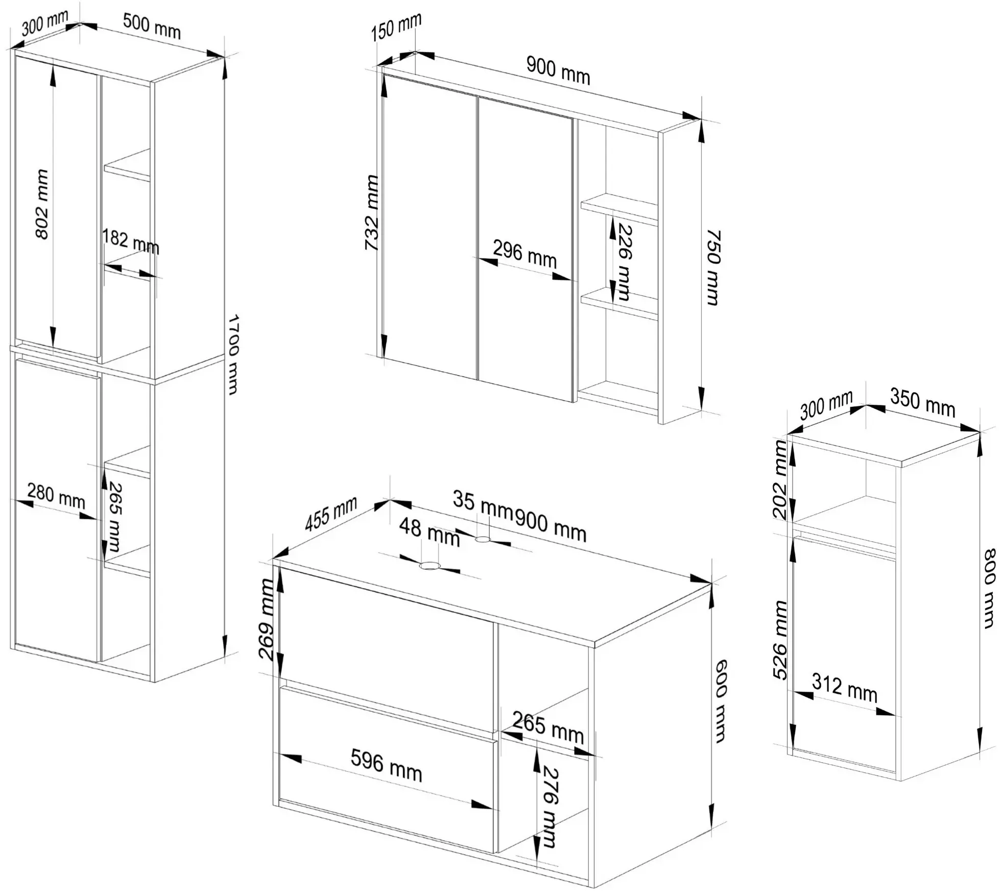Set de mobila pentru baie Akord Vami cu orificii (Artisan Oak/Graphite Grey)