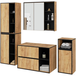 Set de mobila pentru baie Akord Vami cu orificii (Craft Oak/Black) Thumb