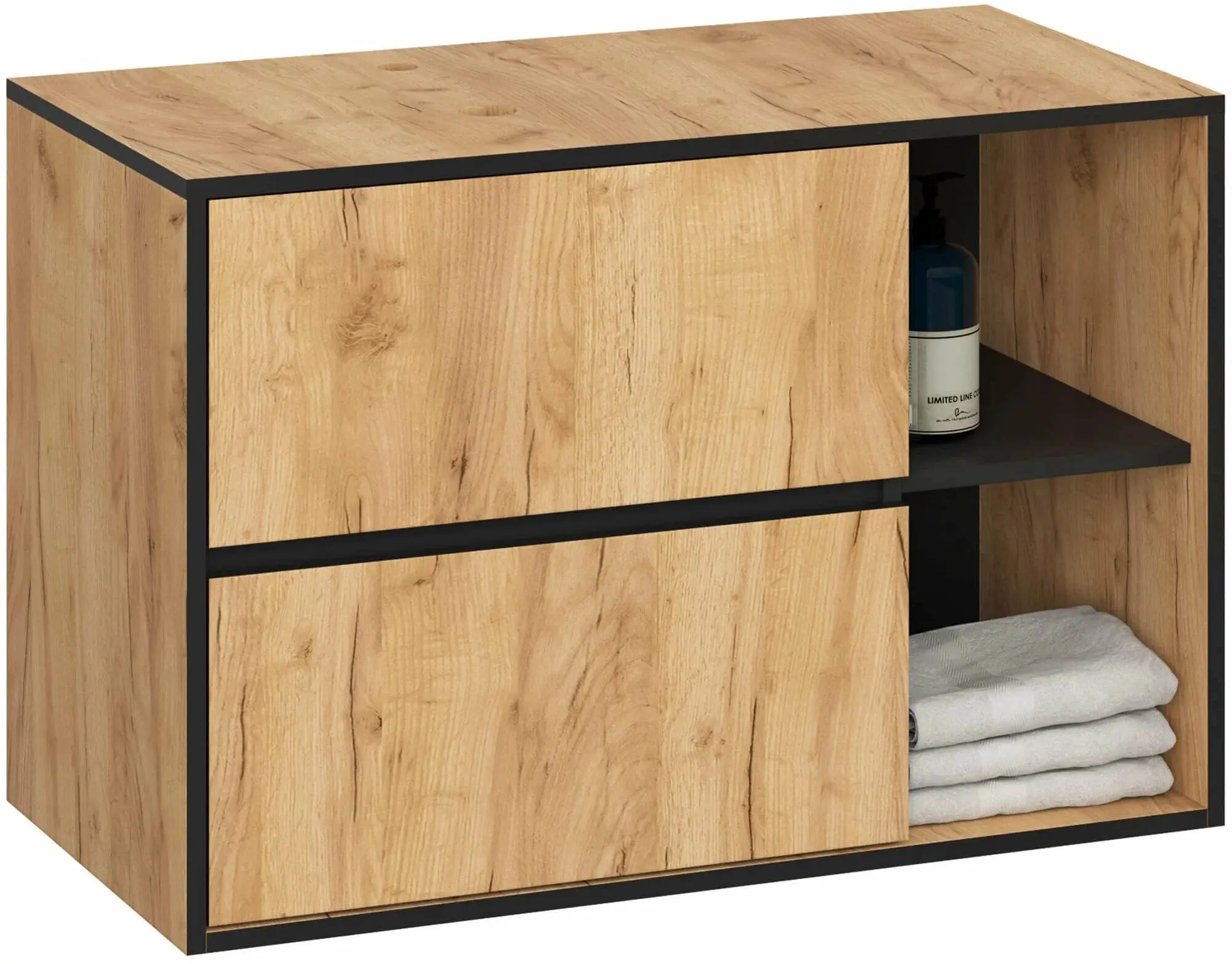 Set de mobila pentru baie Akord Vami cu orificii (Craft Oak/Black)