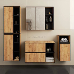 Set de mobila pentru baie Akord Vami cu orificii (Craft Oak/Black)