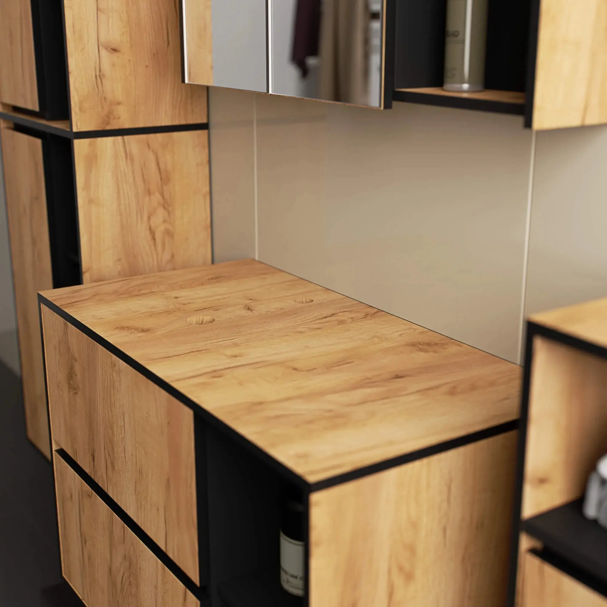 Set de mobila pentru baie Akord Vami cu orificii (Craft Oak/Black)