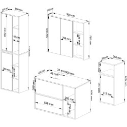 Set de mobila pentru baie Akord Vami cu orificii (Craft Oak/Black) Thumb