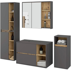 Set de mobila pentru baie Akord Vami cu orificii (Graphite Grey/Artisan Oak) Thumb