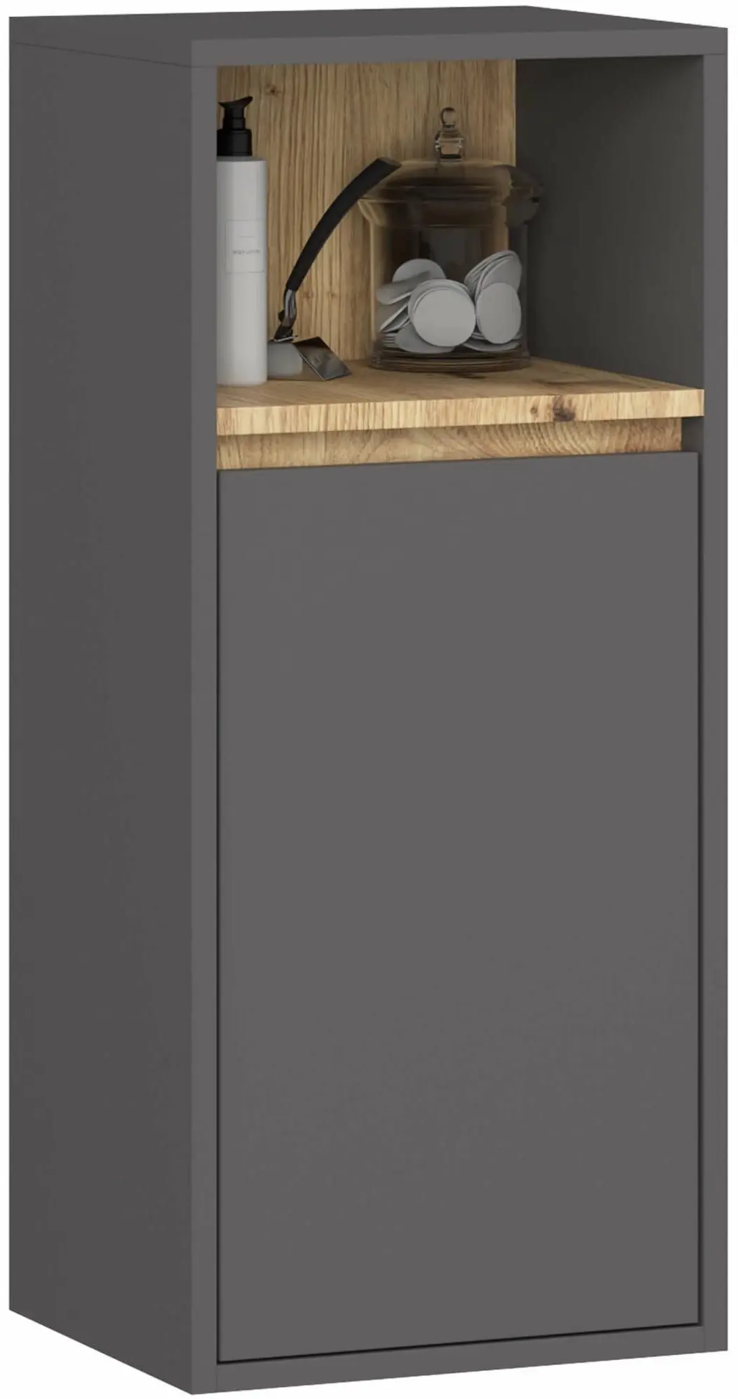 Set de mobila pentru baie Akord Vami cu orificii (Graphite Grey/Artisan Oak)