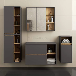 Set de mobila pentru baie Akord Vami cu orificii (Graphite Grey/Artisan Oak)
