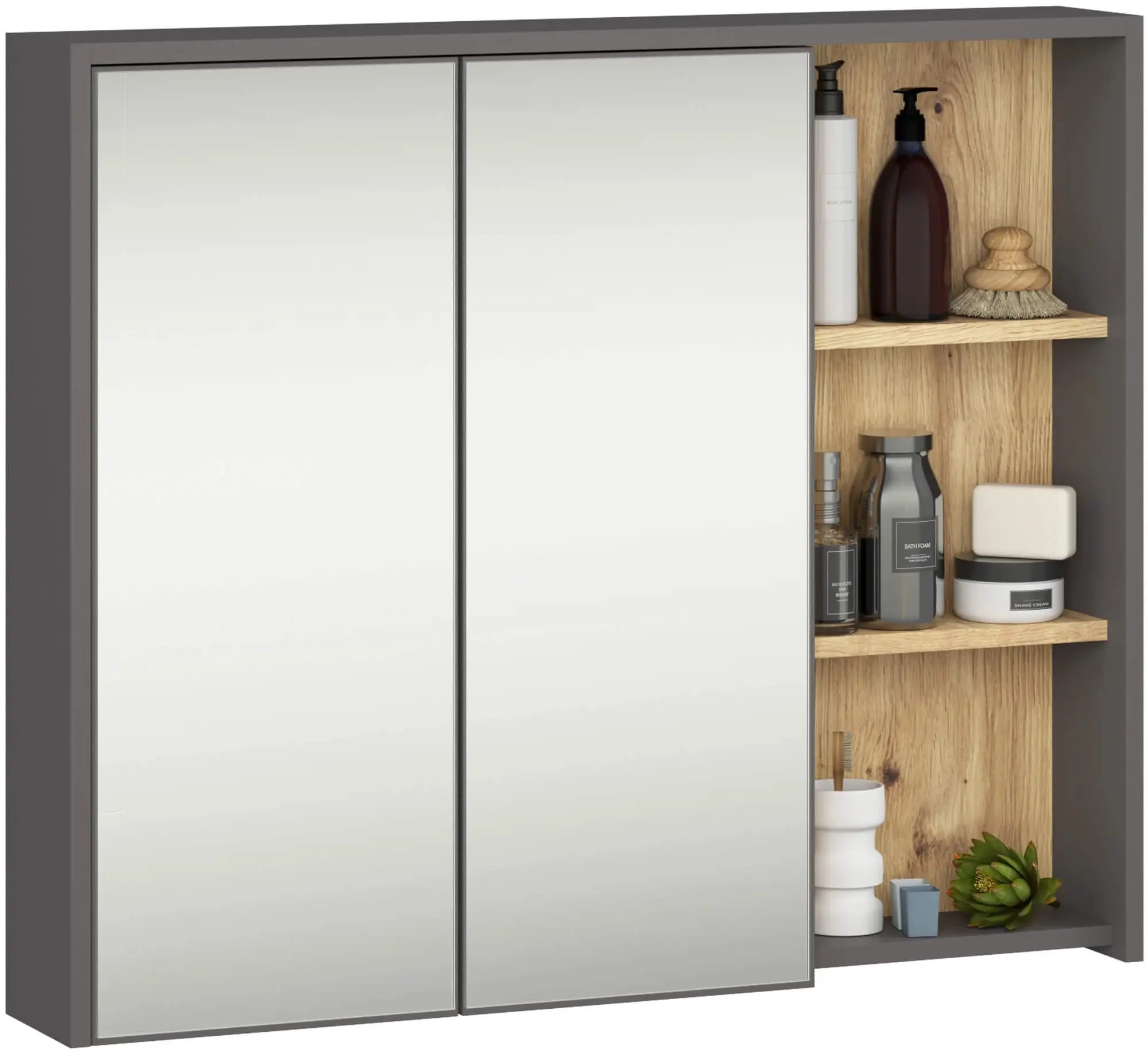 Set de mobila pentru baie Akord Vami cu orificii (Graphite Grey/Artisan Oak)