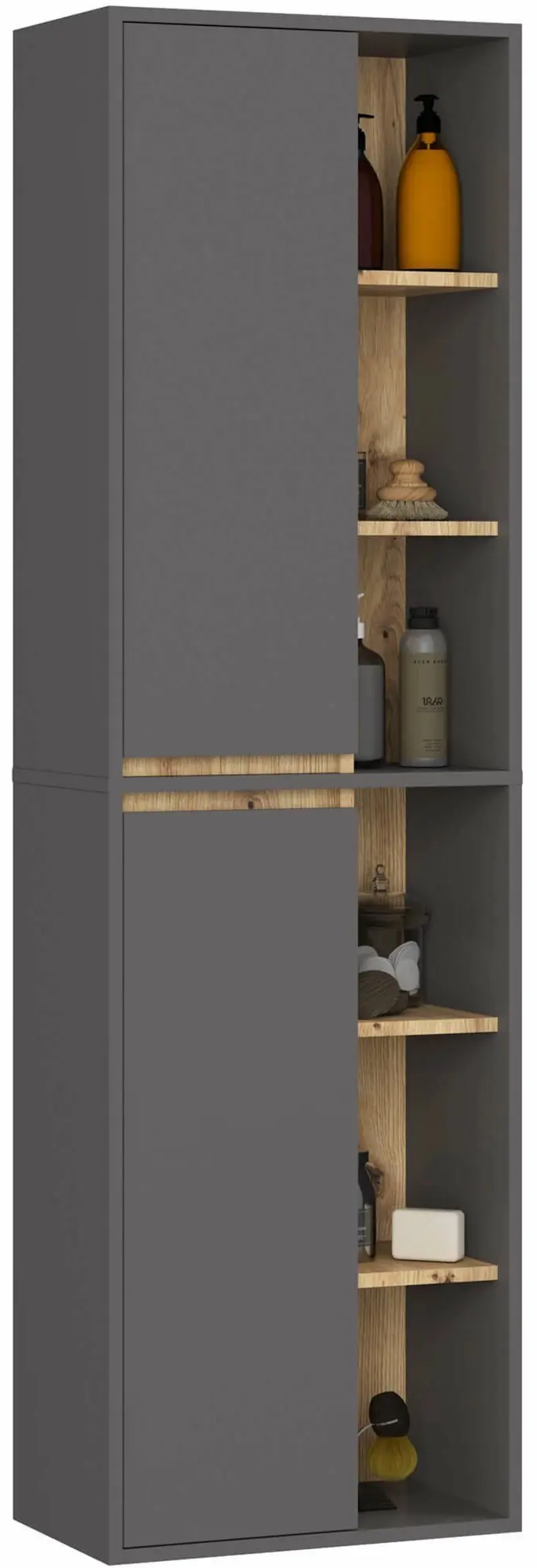 Set de mobila pentru baie Akord Vami cu orificii (Graphite Grey/Artisan Oak)