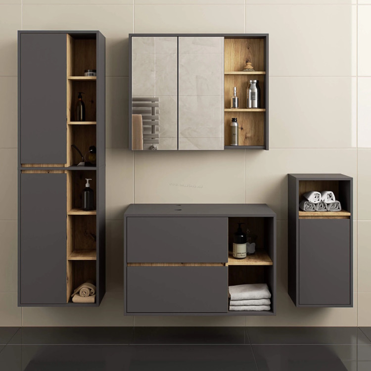 Комплект мебели для ванной Akord Vami с отверстиями (Graphite Grey/Artisan Oak)