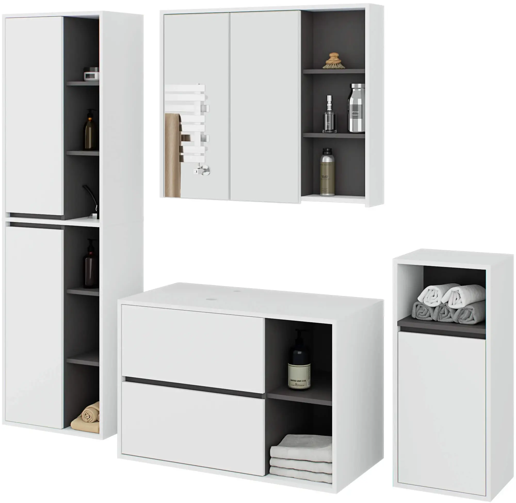 Комплект мебели для ванной Akord Vami с отверстиями (White/Graphite Grey)