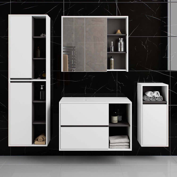Комплект мебели для ванной Akord Vami с отверстиями (White/Graphite Grey)