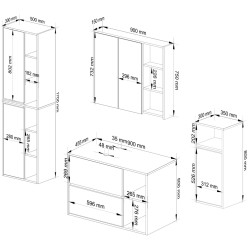 Комплект мебели для ванной Akord Vami с отверстиями (White/Graphite Grey) Thumb