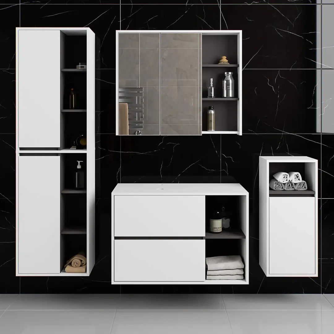 Комплект мебели для ванной Akord Vami с отверстиями (White/Graphite Grey)