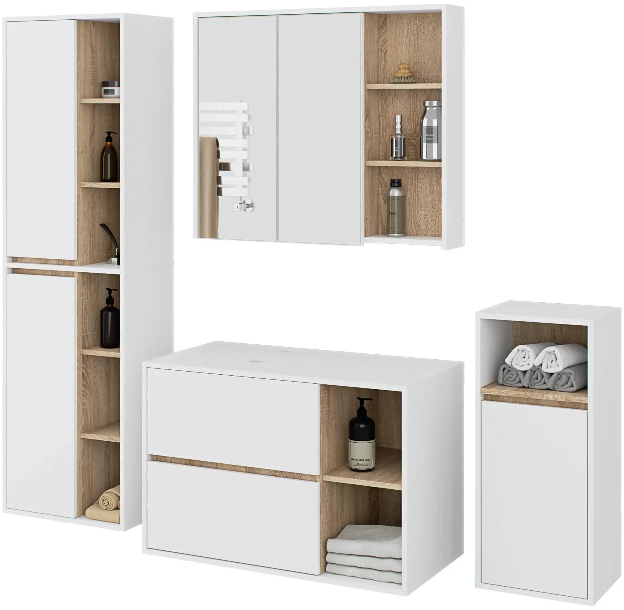 Set de mobila pentru baie Akord Vami cu orificii (White/Sonoma Oak)