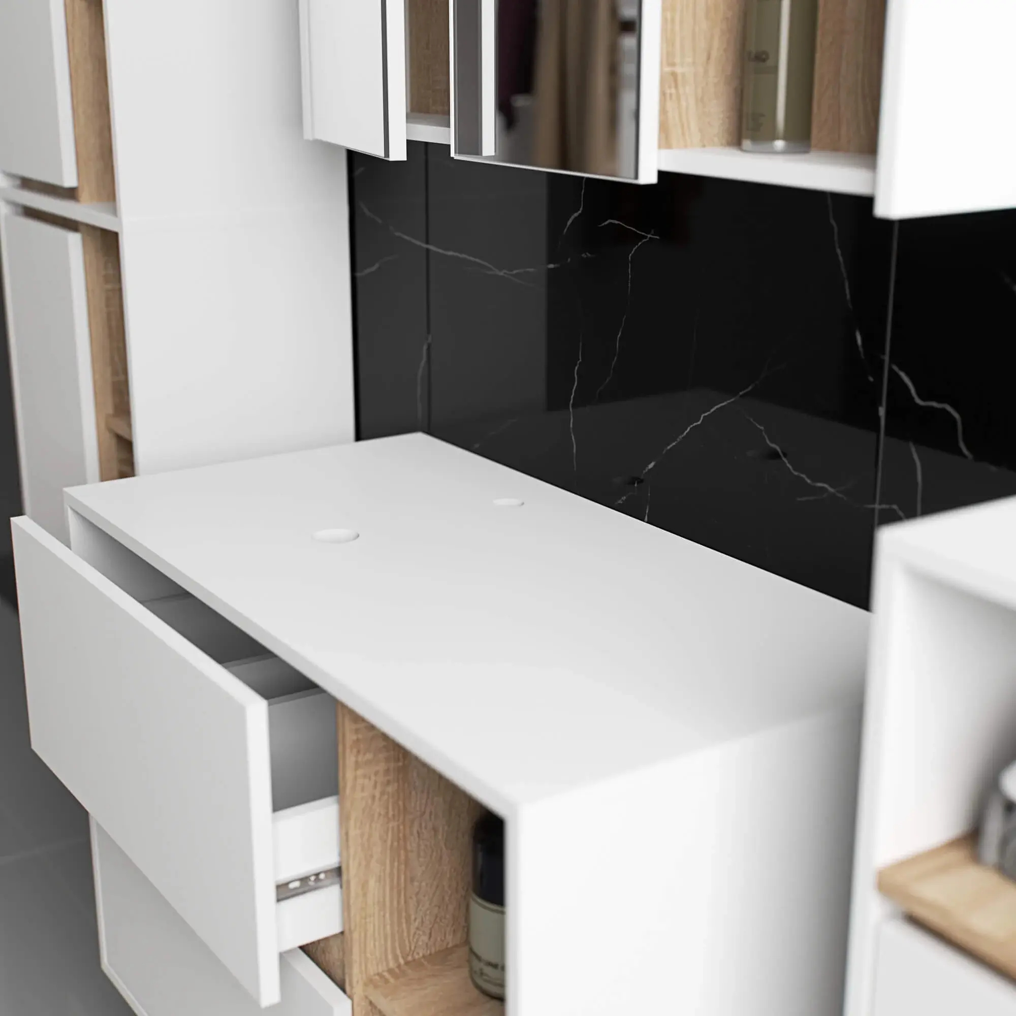 Set de mobila pentru baie Akord Vami cu orificii (White/Sonoma Oak)