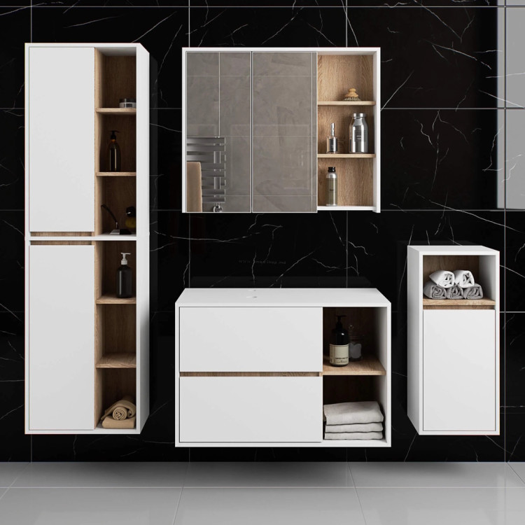 Set de mobila pentru baie Akord Vami cu orificii (White/Sonoma Oak)