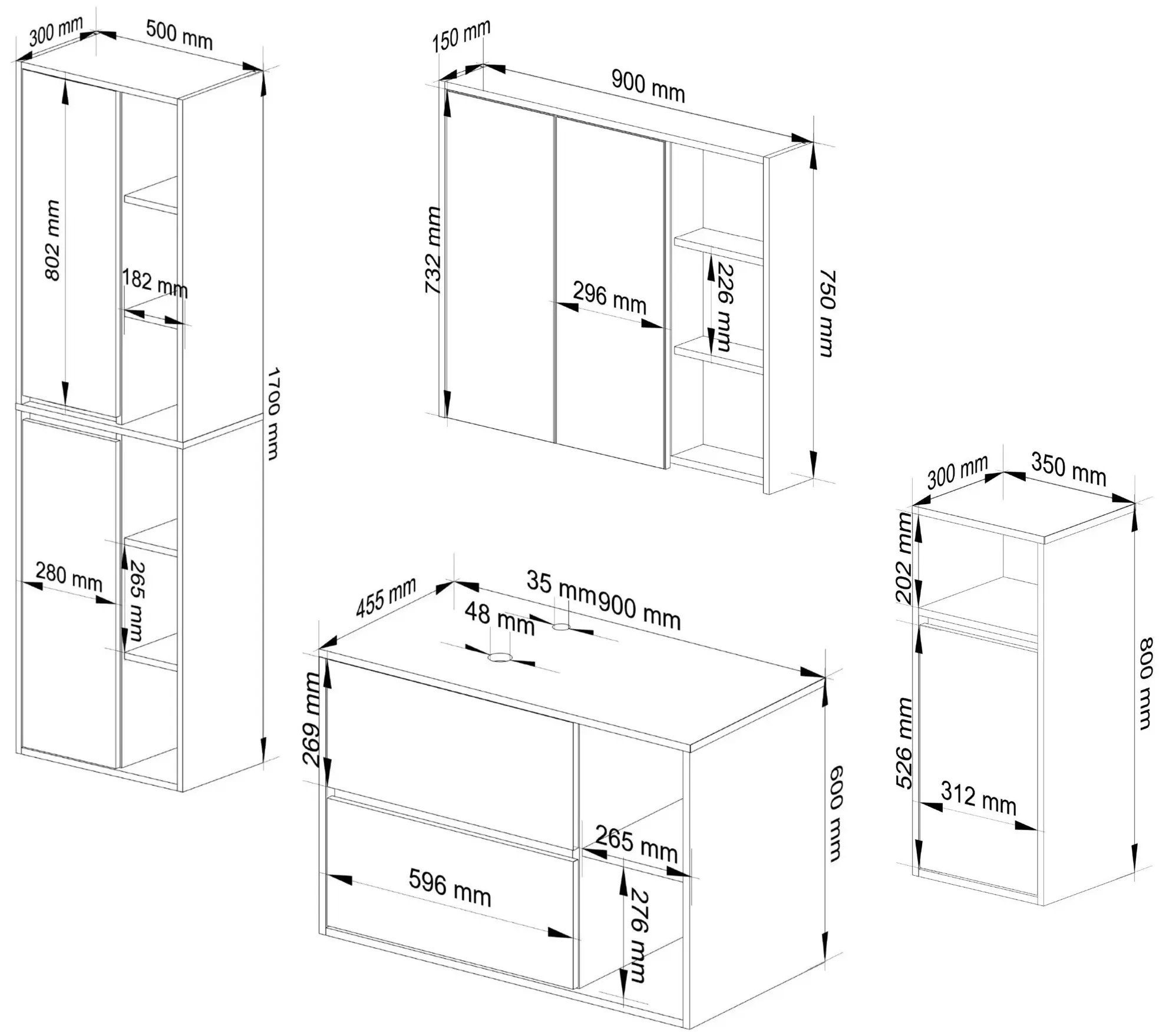 Set de mobila pentru baie Akord Vami cu orificii (White/Sonoma Oak)