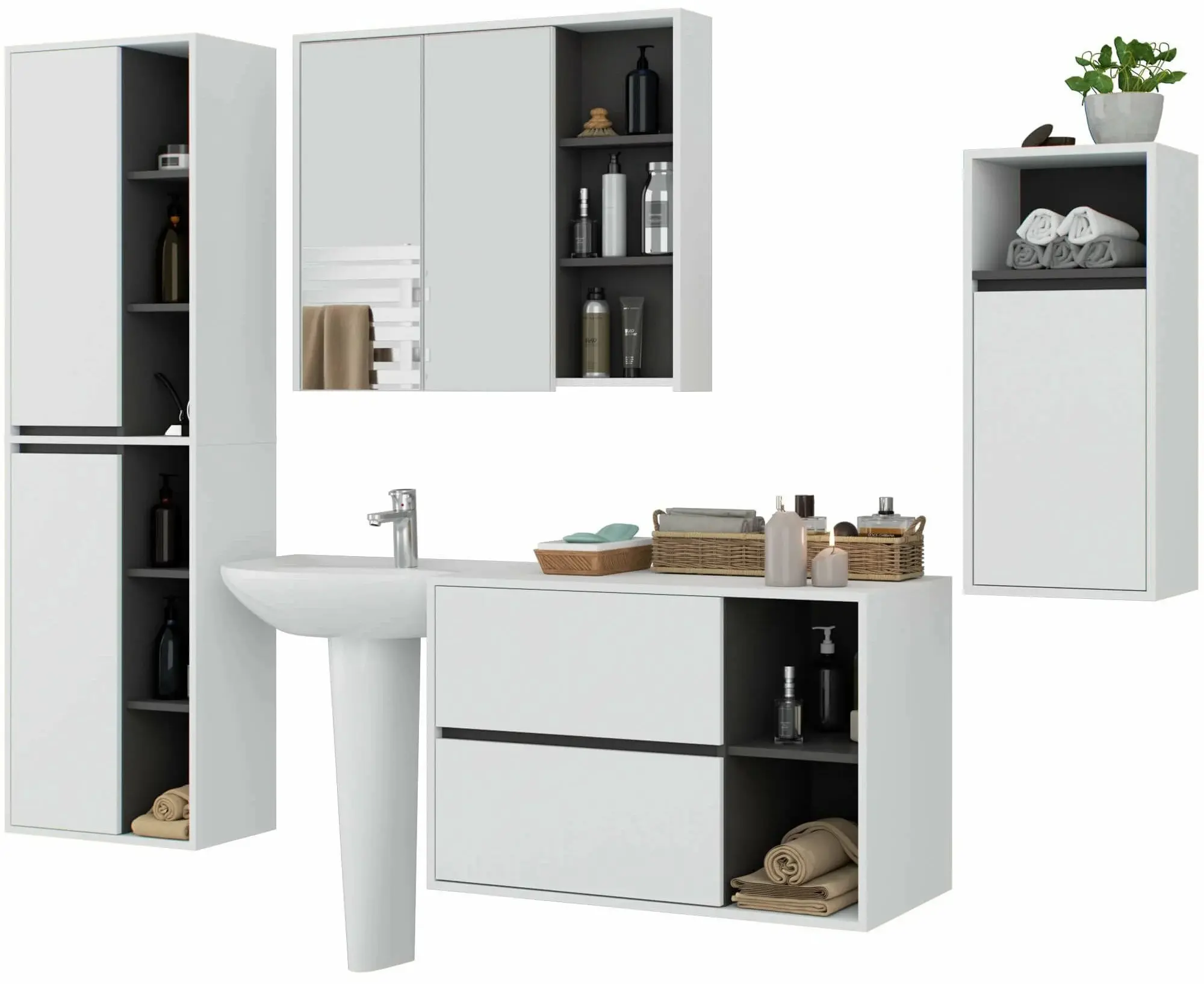 Set de mobila pentru baie Akord Vami (White/Graphite Grey)