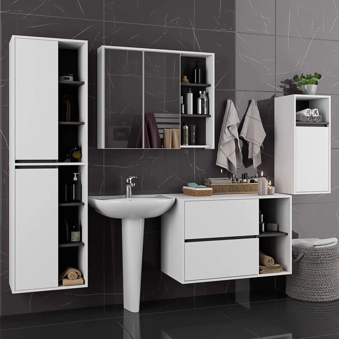 Set de mobila pentru baie Akord Vami (White/Graphite Grey)