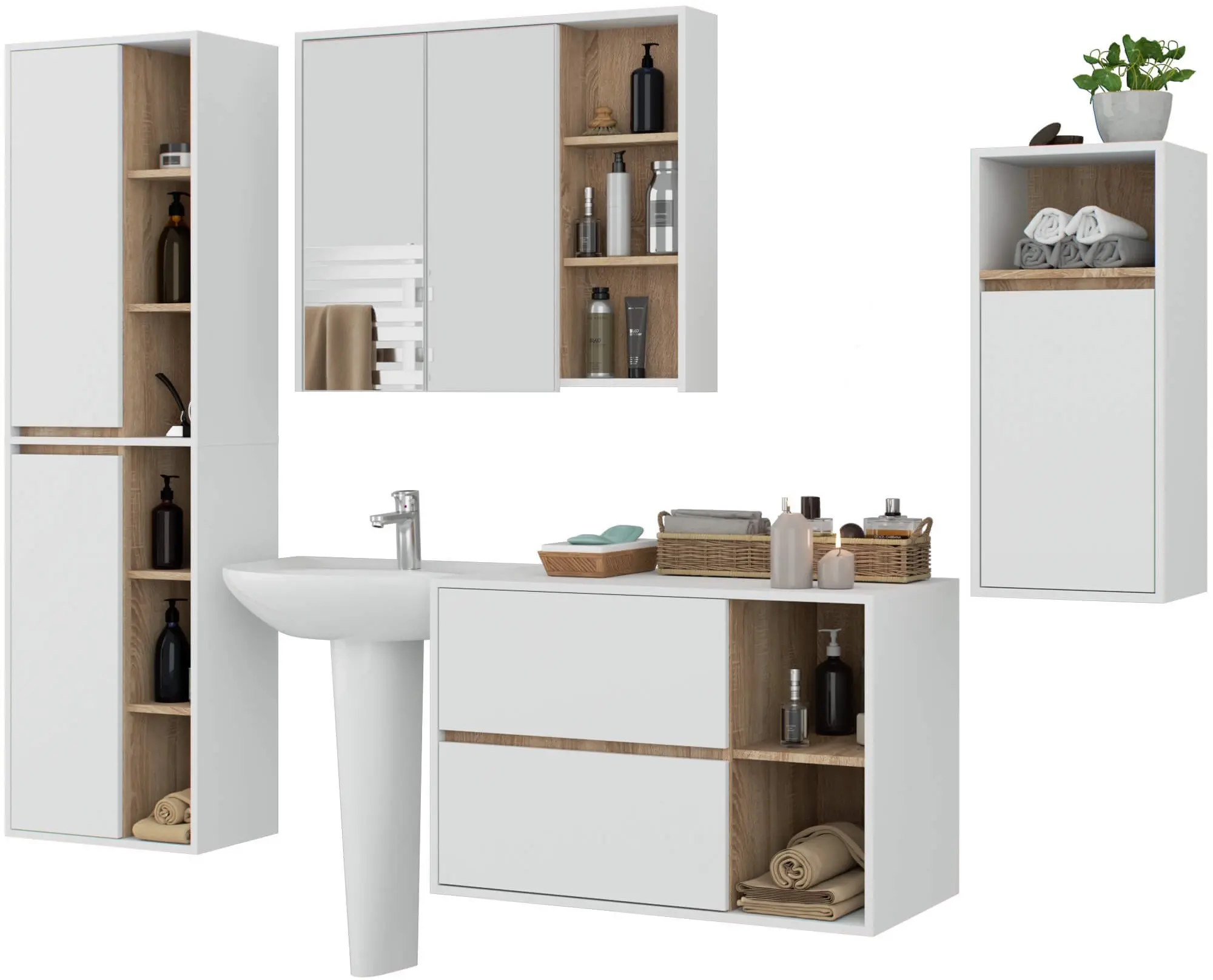 Комплект мебели для ванной Akord Vami (White/Sonoma Oak)