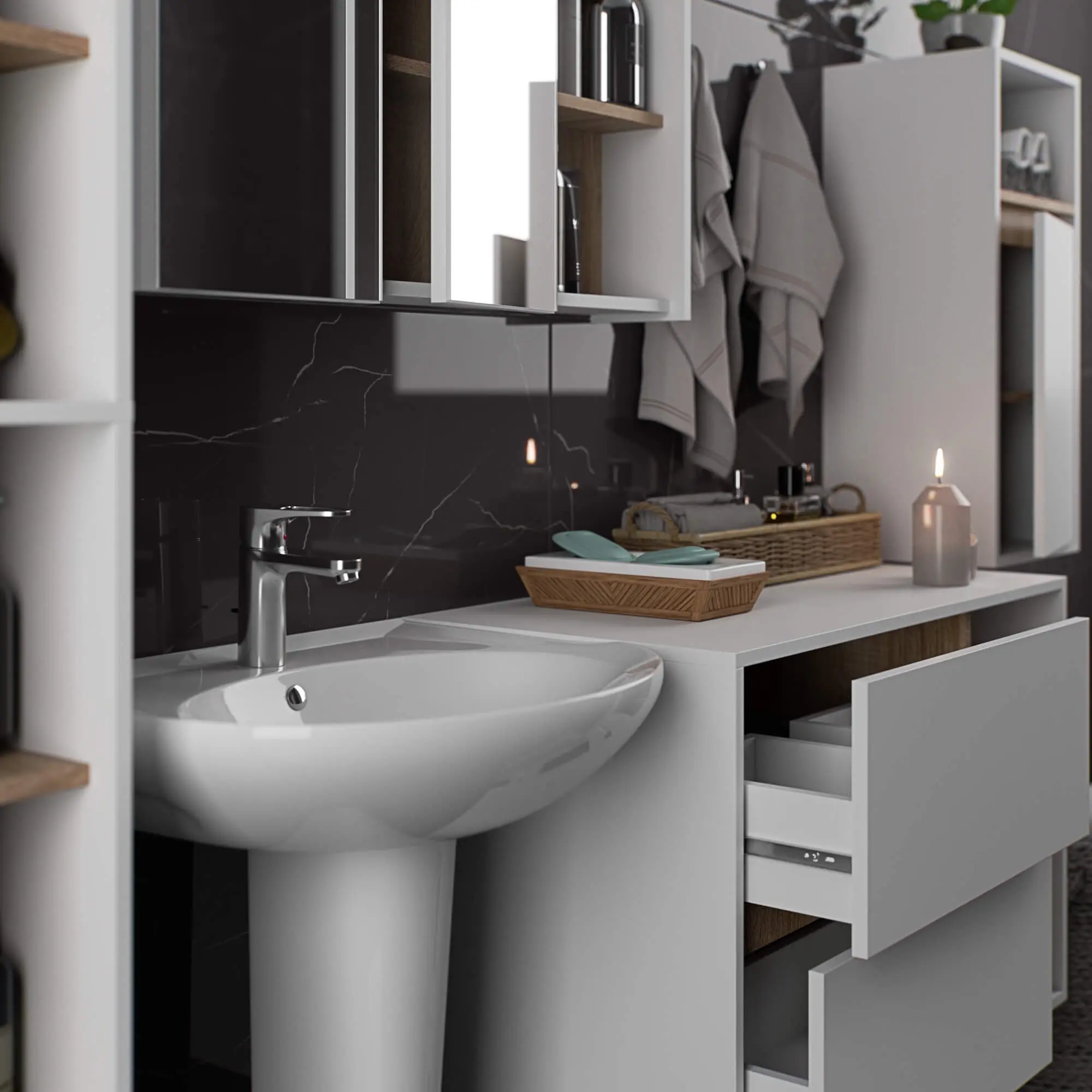 Комплект мебели для ванной Akord Vami (White/Sonoma Oak)