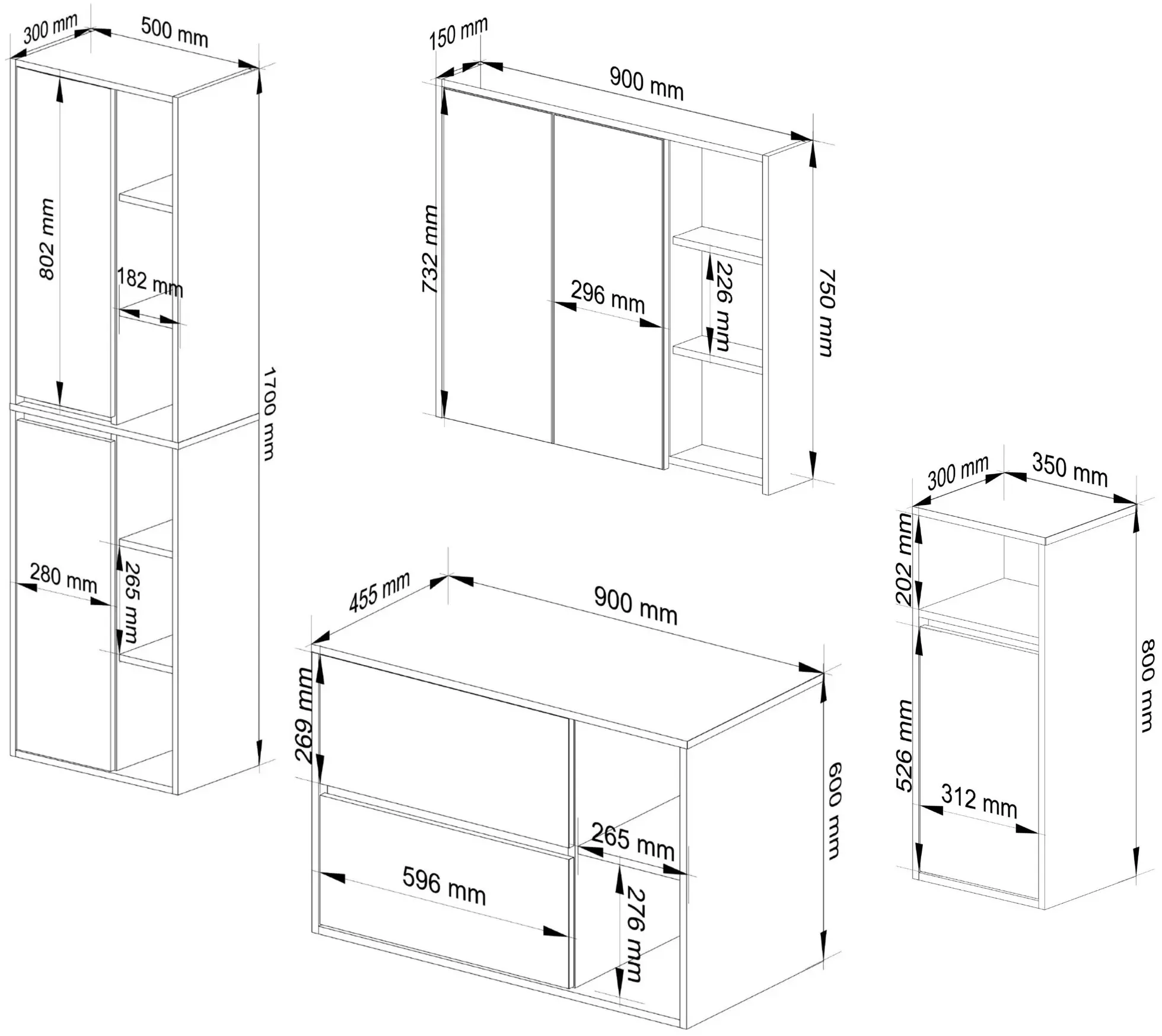 Комплект мебели для ванной Akord Vami (White/Sonoma Oak)