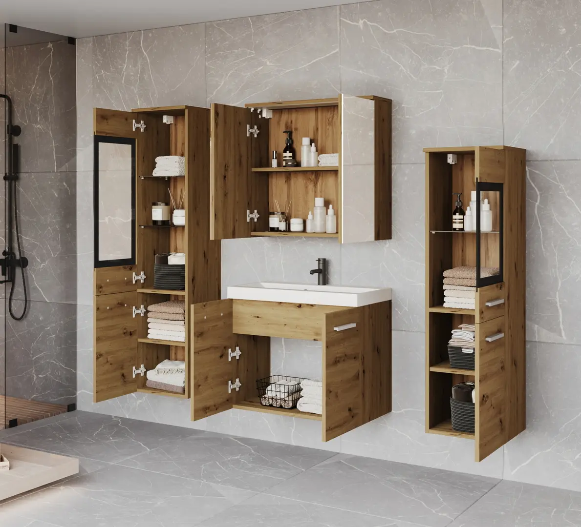 Set de mobila pentru baie Bratex Madrit II (Artisan Oak)