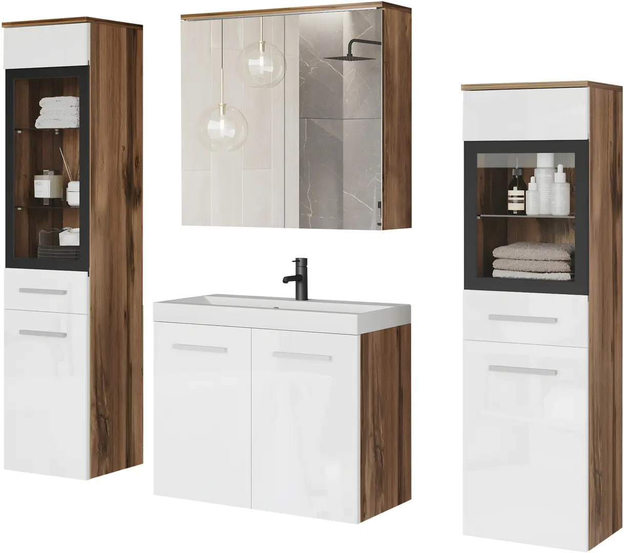Set de mobila pentru baie Bratex Madrit II (Wotan Oak/White Gloss)